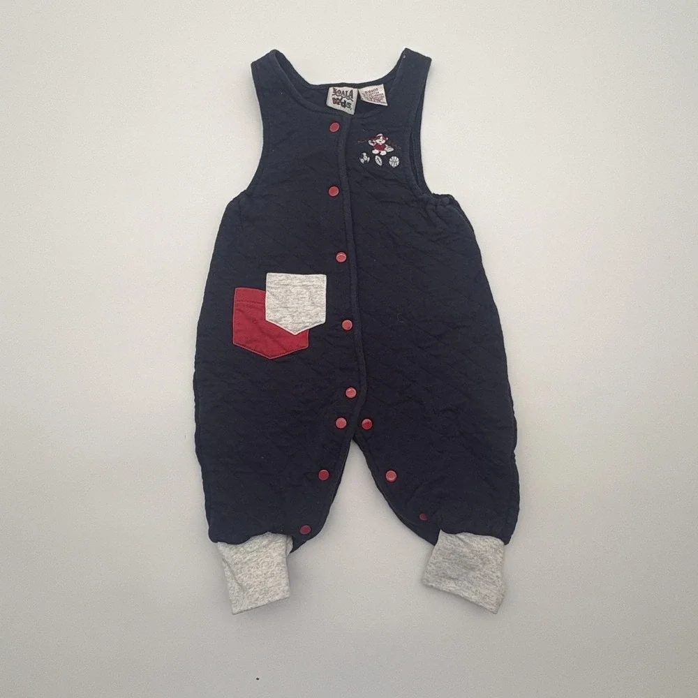 Koala Kids Romper Boys 6-9 Months Navy Blue Quilted All Star Bear Snap One Piece